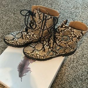 Jessica Simpson combat boots. Snakeskin print.